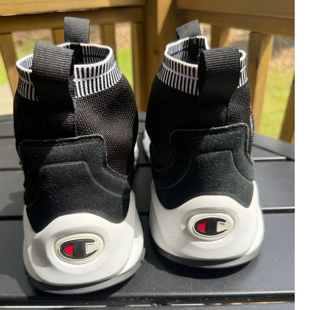 Champion Rally Pro Mens Black White Sock Sneakers Slip On High Top Shoes Sz11